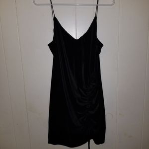 Zaful Black Velour Ruched Drawstring Dress